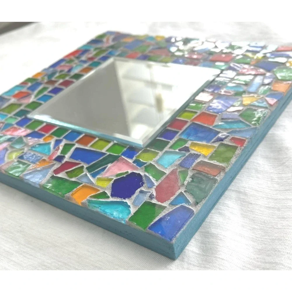 Stained Glass Mosaic Mirror Colorful Glass Tile Wall Mirror Beveled Boho Decor